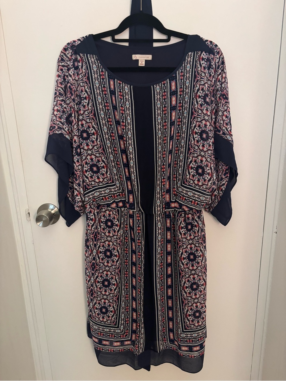 Navy Printed Midi Dress with Colorful Accents